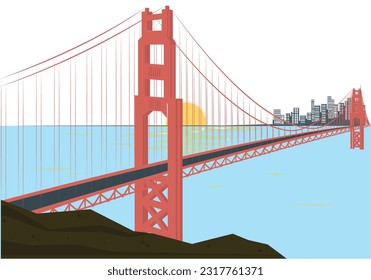 Bridge Golden Gate across the strait. San Francisco Bridge. Golden Gate Bridge. San Francisco, United States of America isolated. San Francisco skyline and Bay Bridge at sunset, California USA
