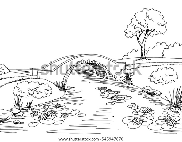 Bridge Graphic Black White Landscape Sketch Stock Vector (Royalty Free ...
