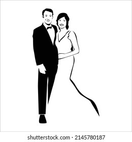bridge and groom silhouette vector illustration. wedding sign and symbol. romantic couple..