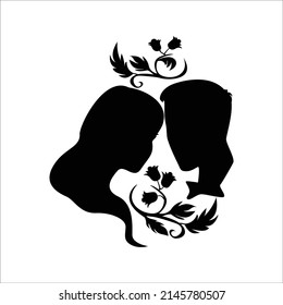 bridge and groom silhouette vector illustration. wedding sign and symbol. romantic couple..