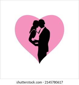 bridge and groom silhouette vector illustration. wedding sign and symbol. romantic couple..