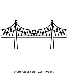 Bridge in hand drawn doodle style. Architecture construction of city bridge. Vector illustration isolated on white background.