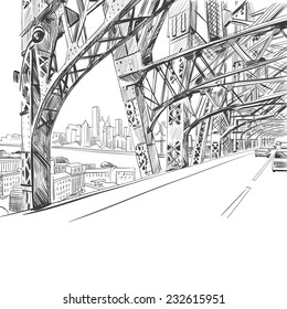 Bridge hand drawn, vector illustration