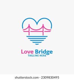 Bridge and heart shape for love bridge logo design