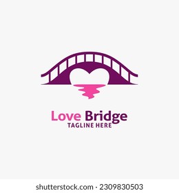 Bridge and heart shape for love bridge logo design