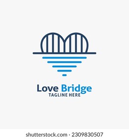 Bridge and heart shape for love bridge logo design