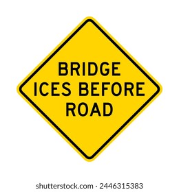 Bridge ices before road warning road sign isolated on white background