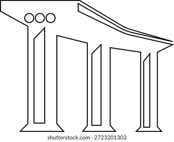 Bridge icon with arch suspension truss viaduct structures in line style, transportation infrastructure outline illustration for city map UI design