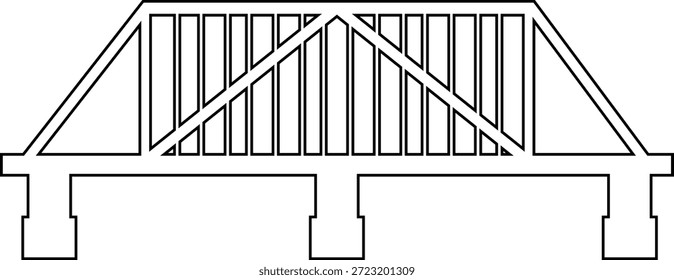 Bridge icon with arch suspension truss viaduct structures in line style, transportation infrastructure outline illustration for city map UI design
