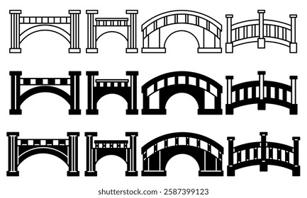 Bridge icon illustration collection. Black and white design icon for business. Stock vector.