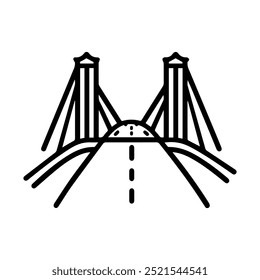ícone de ponte ou símbolo de linha moderno. Design de ícones e arte vetorial com estrutura de tópicos em negrito. Preto e branco Pixel perfeito símbolo minimalista isolado fundo branco. Silhueta sinal fino simples