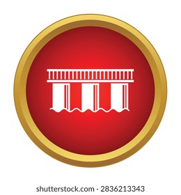 Bridge icon representing infrastructure or connection over water, set within a vibrant red circle