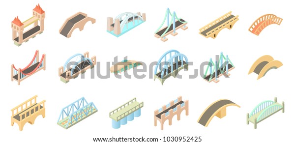 Bridge icon set. Cartoon set\
of bridge vector icons for web design isolated on white\
background