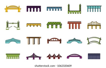 Bridge icon set. Color outline set of bridge vector icons for web design isolated on white background
