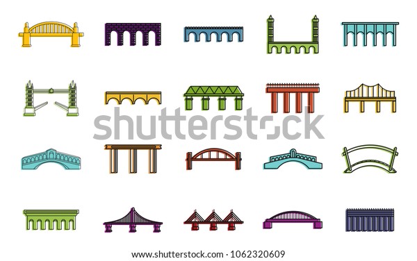 Bridge icon set. Color\
outline set of bridge vector icons for web design isolated on white\
background