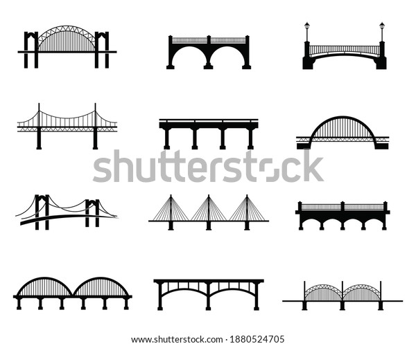 Bridge Icon Set Flat Style Bridge Stock Vector (Royalty Free ...