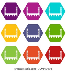Bridge icon set many color hexahedron isolated on white vector illustration