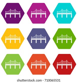Bridge icon set many color hexahedron isolated on white vector illustration