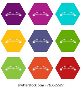 Bridge icon set many color hexahedron isolated on white vector illustration