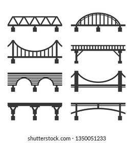 Bridge Icon Set on White Background. Vector