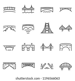 Мост, набор иконок. Различные мосты, линейные иконки. Линия с редактируемой обводкой