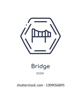 bridge icon from signs outline collection. Thin line bridge icon isolated on white background.