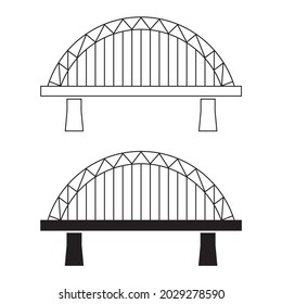 The bridge icon. A structure erected over an obstacle. The bridge is one of the oldest engineering inventions of mankind. Vector illustration isolated on a white background for design and web.