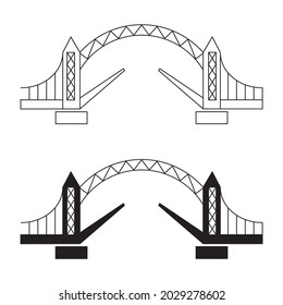 The bridge icon. A structure erected over an obstacle. The bridge is one of the oldest engineering inventions of mankind. Vector illustration isolated on a white background for design and web.