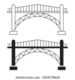 The bridge icon. A structure erected over an obstacle. The bridge is one of the oldest engineering inventions of mankind. Vector illustration isolated on a white background for design and web.