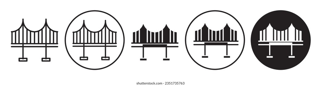 Bridge icon. Suspension cable pull symbol. Flat vector set of drawbridge on river or sea. Outline sign of city viaduct to cress the road for travel or transportation purpose.