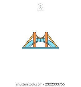 Bridge icon vector portrays a stylized architectural construct, signifying connection, transportation, travel, engineering, and urban structures