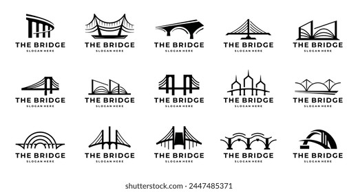 Conjunto de Vectores de iconos de puente. colección de letrero de ilustración arquitectónica.