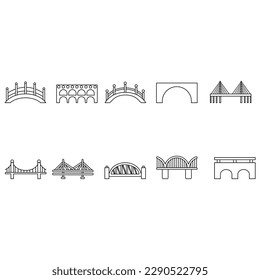 Bridge icon vector set. Bridge icons, Various bridges illustration symbol collection.