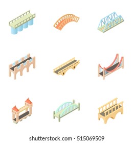 Bridge icons set. Cartoon illustration of 9 bridge vector icons for web
