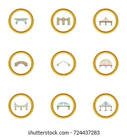 Bridge icons set. Cartoon style set of 9 bridge vector icons for web design