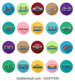 Bridge icons set in flat design with long shadow. Illustration EPS10