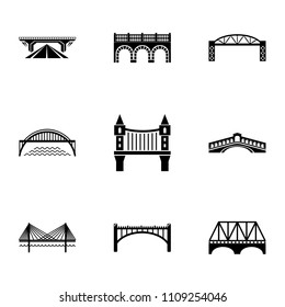 Bridge icons set. Simple set of 9 bridge vector icons for web isolated on white background