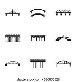 Bridge icons set. Simple illustration of 9 bridge vector icons for web