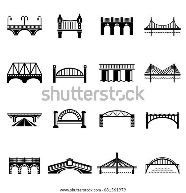 Bridge icons set. Simple illustration of 16\
bridge icons set vector icons for\
web