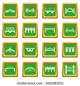 Bridge icons set vector green square isolated on white background 