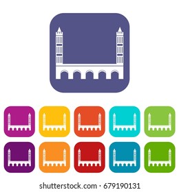Bridge icons set vector illustration in flat style In colors red, blue, green and other