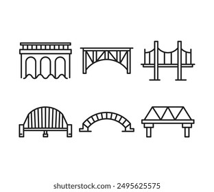 bridge icons set vector line illustration