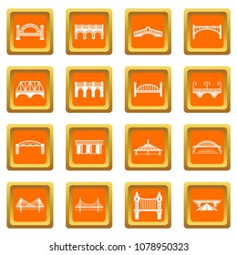 Bridge icons set vector orange square isolated on white background 