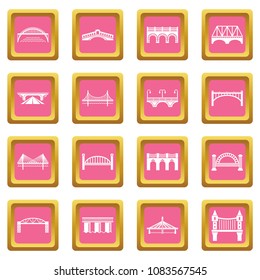 Bridge icons set vector pink square isolated on white background 
