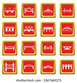 Bridge icons set vector red square isolated on white background 