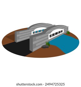 bridge illustration in vector and river illustration 