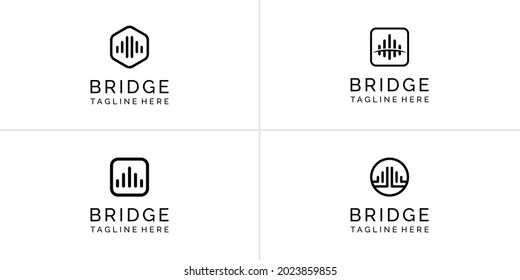 Bridge line art logo icon design template flat vector