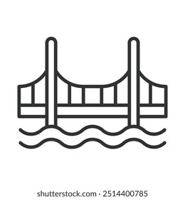 Bridge, in line design. Bridge, structure, crossing, overpass, suspension, arch, connection on white background vector. Bridge editable stroke icon.