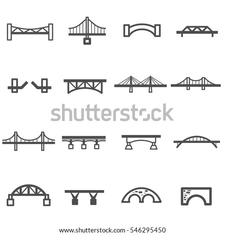 bridge line icon set vector