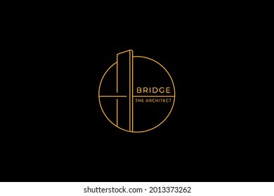 bridge logo design, architecture logo design concept with bridge silhouette orange color in black background
